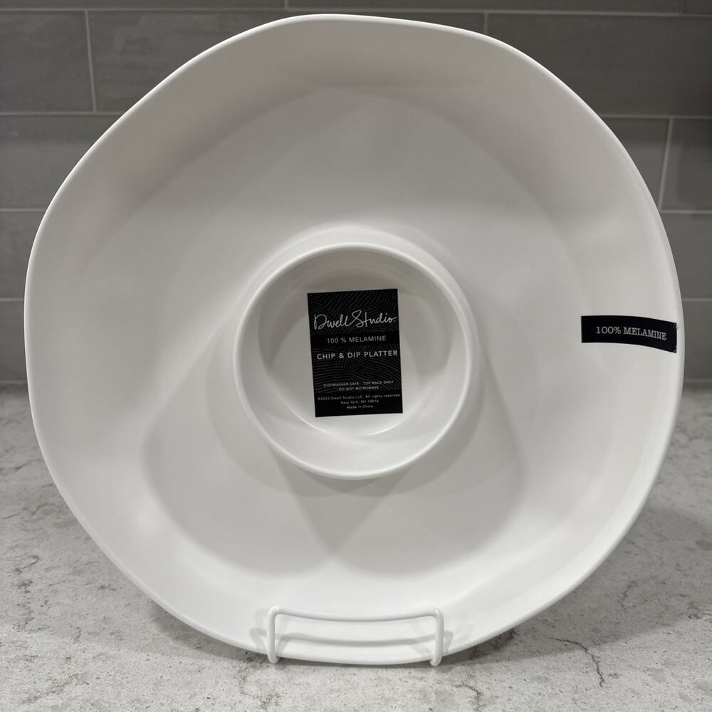 Dwell Studio CHIP & DIP Serving MATTE WHITE Melamine Platter Indoor Outdoor NEW